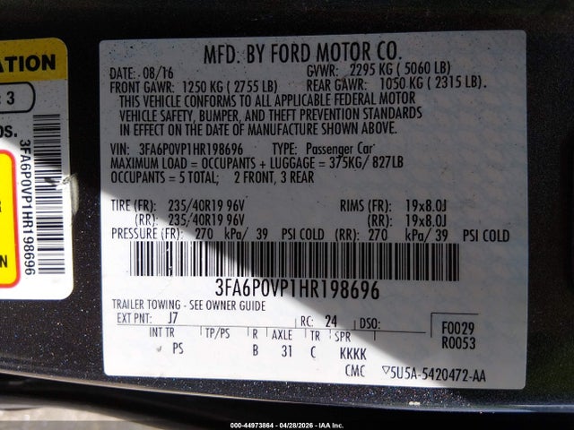 Продаж на аукціоні авто 2017 Ford Fusion Sport, vin: 3FA6P0VP1HR198696, номер лоту: 44973864