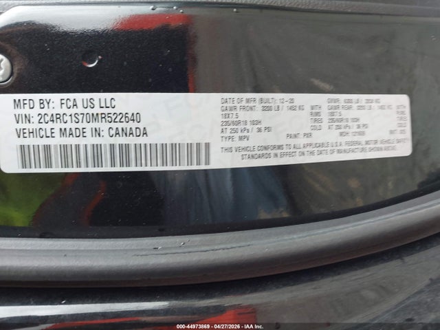 2021 Chrysler Pacifica Hybrid Limited მანქანა იყიდება აუქციონზე, vin: 2C4RC1S70MR522640, აუქციონის ნომერი: 44973869