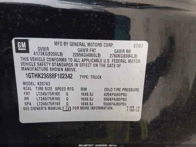 Продажа на аукционе авто 2008 Gmc Sierra 2500hd Sle2, vin: 1GTHK23688F102342, номер лота: 44973877
