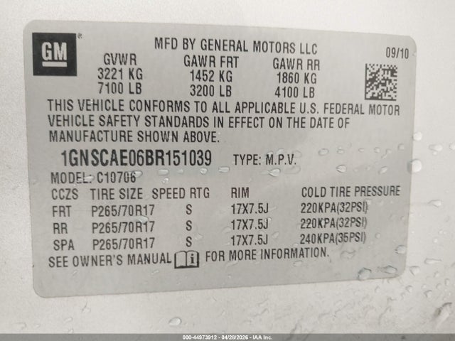 Продажа на аукционе авто 2011 Chevrolet Tahoe Ls, vin: 1GNSCAE06BR151039, номер лота: 44973912