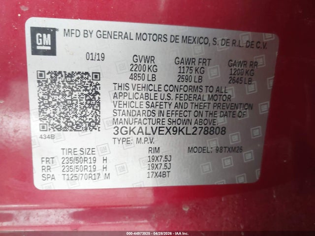 Aukcja sprzedaży 2019 Gmc Terrain Slt, vin: 3GKALVEX9KL278808, numer aukcji: 44973925