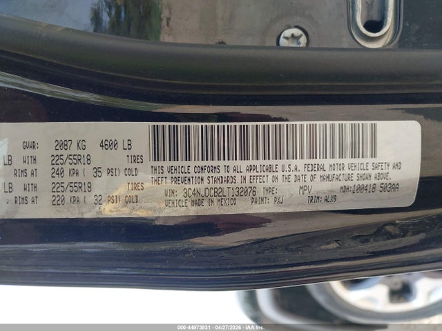 2020 Jeep Compass Limited 4x4 მანქანა იყიდება აუქციონზე, vin: 3C4NJDCB2LT132076, აუქციონის ნომერი: 44973931