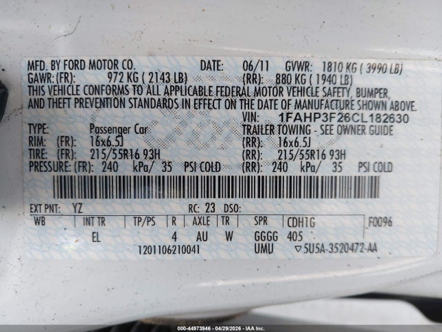 Продаж на аукціоні авто 2012 Ford Focus Se, vin: 1FAHP3F26CL182630, номер лоту: 44973946