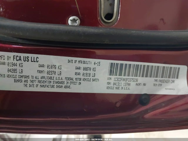 Auction sale of the 2015 Dodge Dart Se, vin: 1C3CDFAA3FD375236, lot number: 44973982