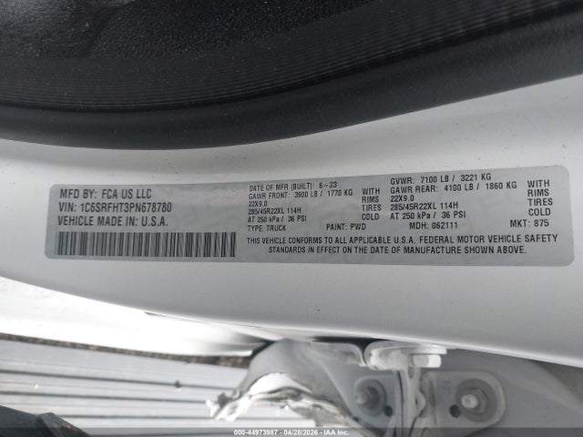 Продаж на аукціоні авто 2023 Ram 1500 Limited  4x4 5'7 Box, vin: 1C6SRFHT3PN678780, номер лоту: 44973987