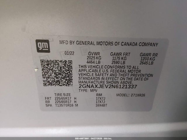 2GNAXJEV2N6121337 Chevrolet Equinox Fwd 2fl