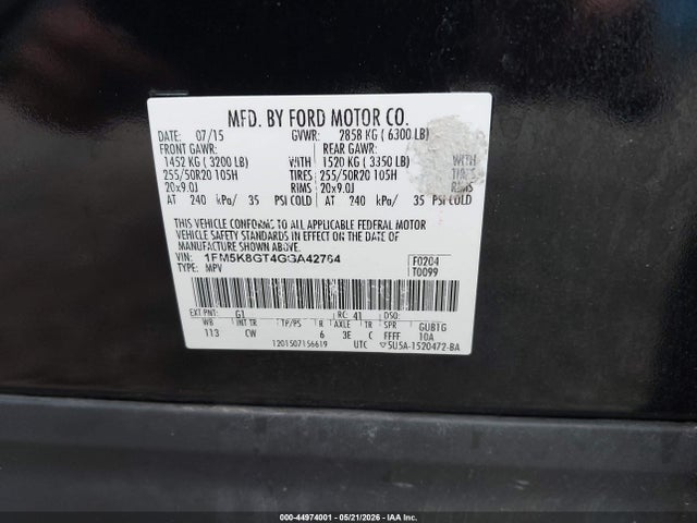 Aukcja sprzedaży 2016 Ford Explorer Sport, vin: 1FM5K8GT4GGA42764, numer aukcji: 44974001