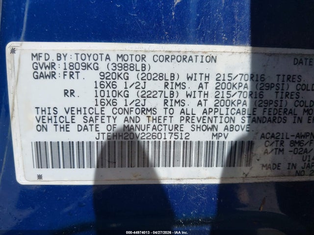 Aukcja sprzedaży 2002 Toyota Rav4, vin: JTEHH20V226017512, numer aukcji: 44974013