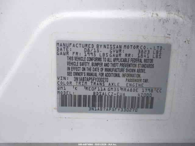 44974064 :رقم المزاد ، 3N1AB7AP5FY330270 vin ، 2015 Nissan Sentra S مزاد بيع