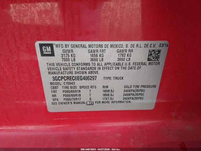 2014 Chevrolet Silverado 1500 1lt მანქანა იყიდება აუქციონზე, vin: 3GCPCREC6EG406297, აუქციონის ნომერი: 44974083