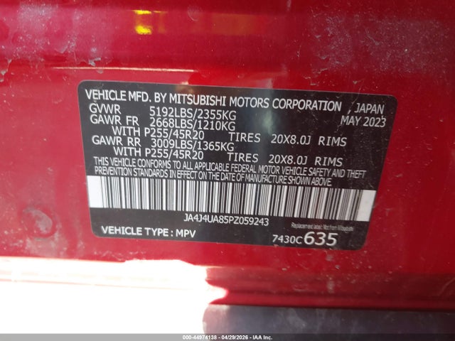 Aukcja sprzedaży 2023 Mitsubishi Outlander Se 2.5 S-awc, vin: JA4J4UA85PZ059243, numer aukcji: 44974138