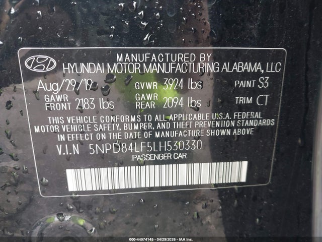 44974145 :رقم المزاد ، 5NPD84LF5LH530330 vin ، 2020 Hyundai Elantra Value Edition مزاد بيع
