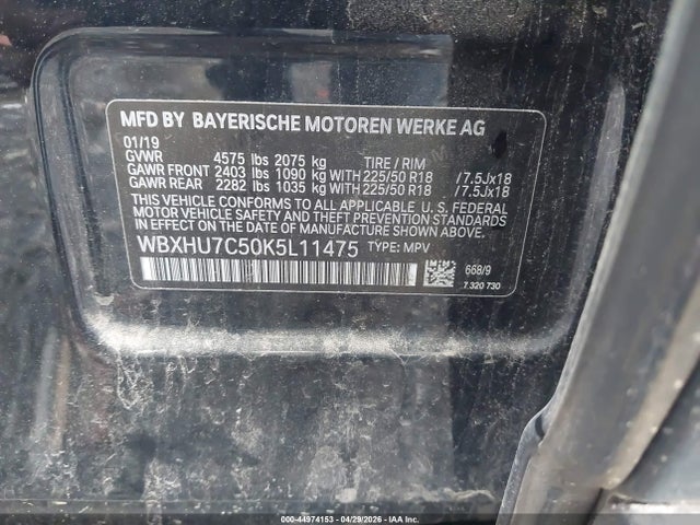 44974153 :رقم المزاد ، WBXHU7C50K5L11475 vin ، 2019 Bmw X1 Sdrive28i مزاد بيع