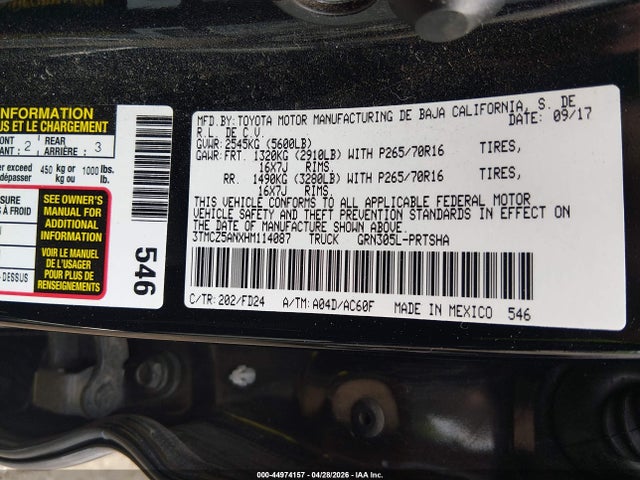 Продаж на аукціоні авто 2017 Toyota Tacoma Trd Off Road, vin: 3TMCZ5ANXHM114087, номер лоту: 44974157