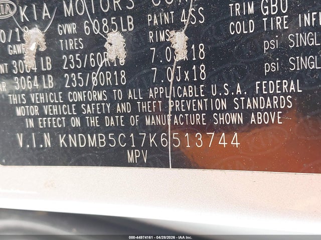 Продажа на аукционе авто 2019 Kia Sedona Ex, vin: KNDMB5C17K6513744, номер лота: 44974161
