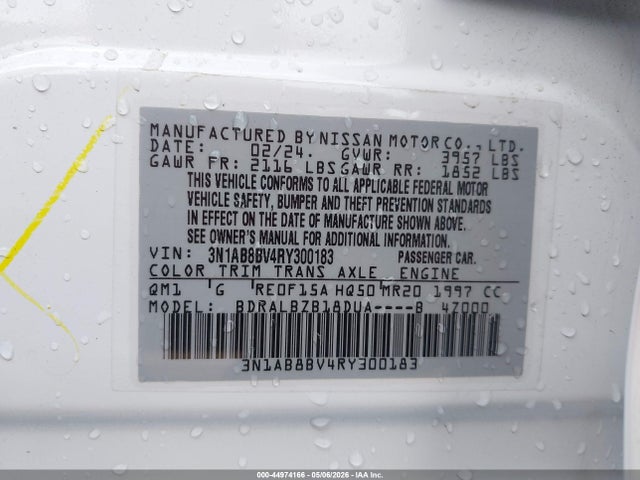 44974166 :رقم المزاد ، 3N1AB8BV4RY300183 vin ، 2024 Nissan Sentra S Xtronic Cvt مزاد بيع