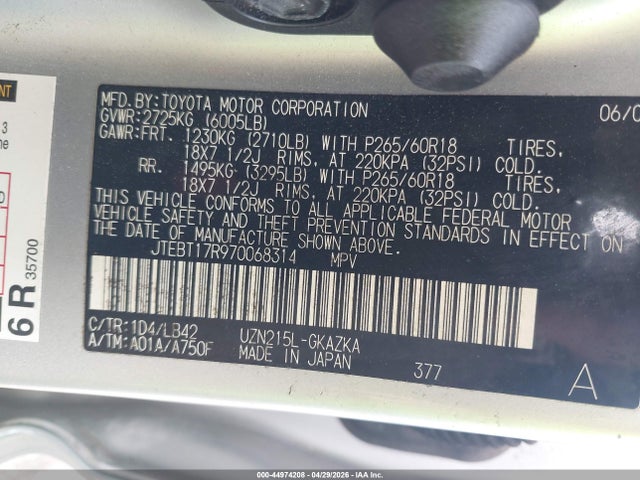 Продаж на аукціоні авто 2007 Toyota 4runner Limited V8, vin: JTEBT17R970068314, номер лоту: 44974208
