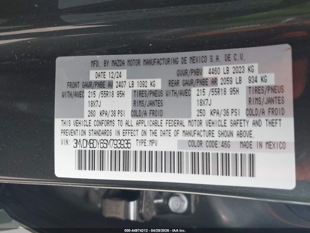 44974212 :رقم المزاد ، 3MVDMBDY6SM793935 vin ، 2025 Mazda Cx-30 2.5 Turbo Premium Package مزاد بيع