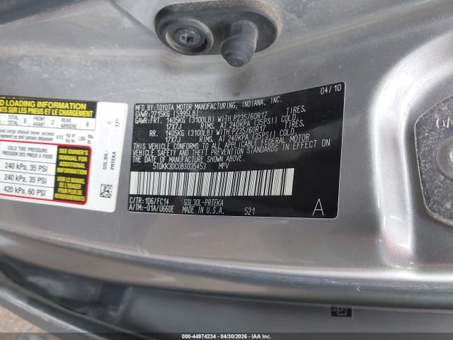 Aukcja sprzedaży 2011 Toyota Sienna Le, vin: 5TDKK3DC0BS035453, numer aukcji: 44974234