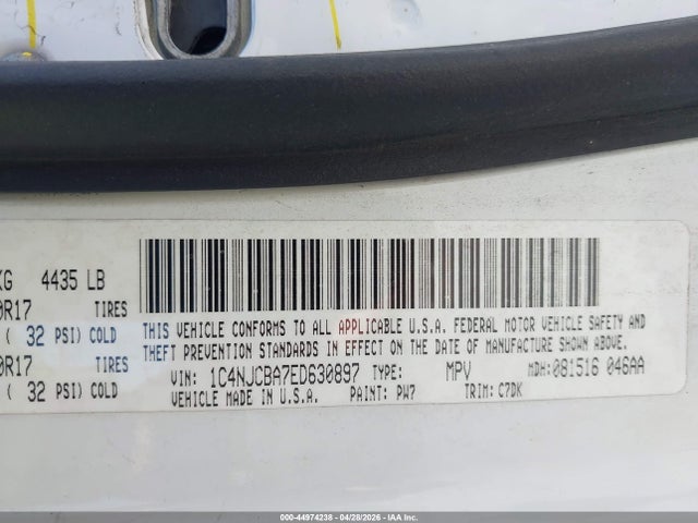 44974238 :رقم المزاد ، 1C4NJCBA7ED630897 vin ، 2014 Jeep Compass Sport مزاد بيع