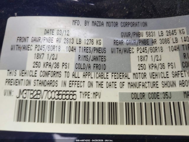 Продаж на аукціоні авто 2012 Mazda Cx-9 Sport, vin: JM3TB2BV7C0356565, номер лоту: 44974252