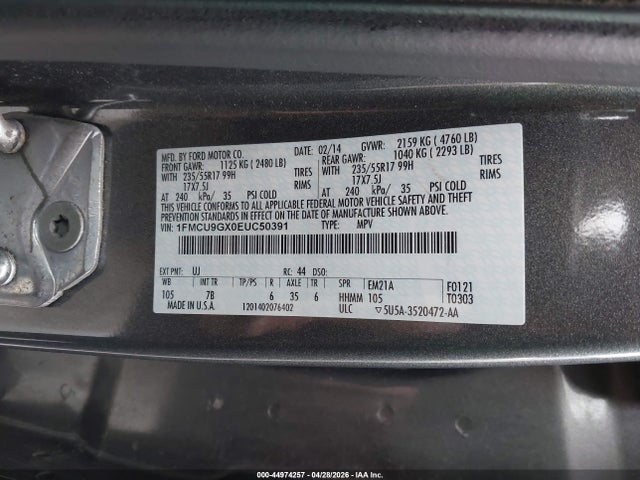 Aukcja sprzedaży 2014 Ford Escape Se, vin: 1FMCU9GX0EUC50391, numer aukcji: 44974257