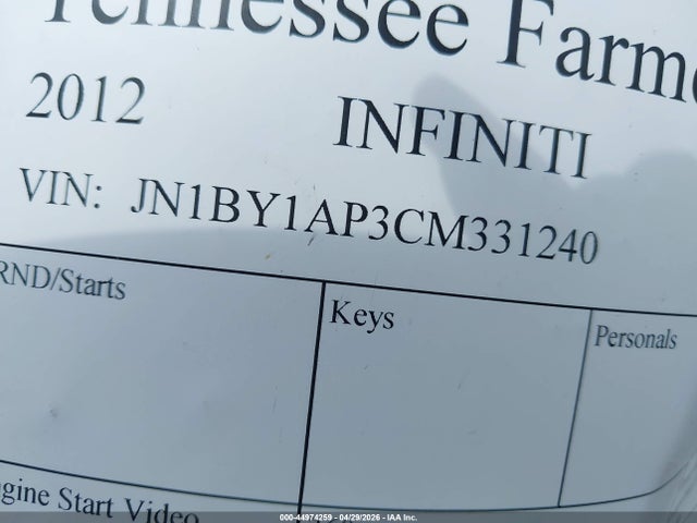 Aukcja sprzedaży 2012 Infiniti M37, vin: JN1BY1AP3CM331240, numer aukcji: 44974259