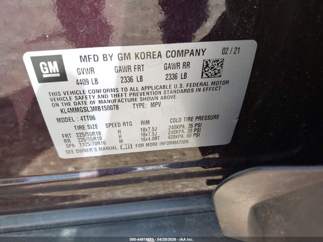 2021 Buick Encore Gx Awd Essence მანქანა იყიდება აუქციონზე, vin: KL4MMGSL3MB150078, აუქციონის ნომერი: 44974271