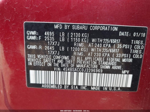4S4BSACC0J3296969 Subaru Outback 2.5i Premium