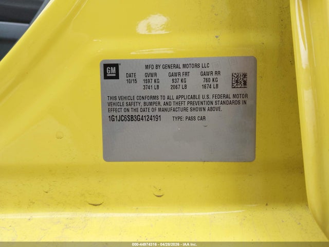 2016 Chevrolet Sonic Lt Auto მანქანა იყიდება აუქციონზე, vin: 1G1JC6SB3G4124191, აუქციონის ნომერი: 44974316