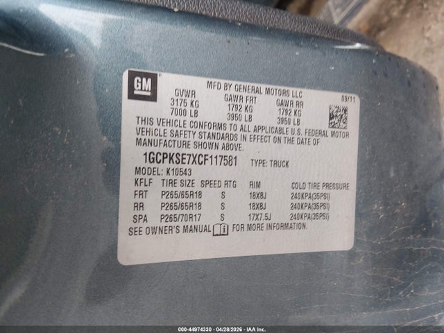 Aukcja sprzedaży 2012 Chevrolet Silverado 1500 Lt, vin: 1GCPKSE7XCF117581, numer aukcji: 44974330