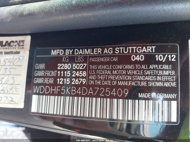 44974331 :رقم المزاد ، WDDHF5KB4DA725409 vin ، 2013 Mercedes-benz E 350 مزاد بيع