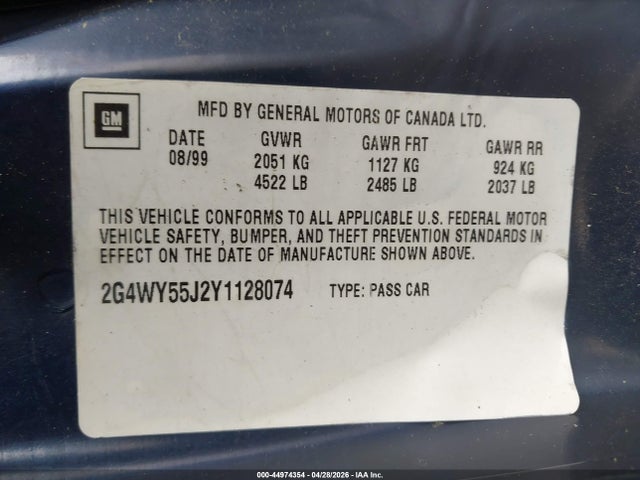 Продажа на аукционе авто 2000 Buick Century Limited, vin: 2G4WY55J2Y1128074, номер лота: 44974354