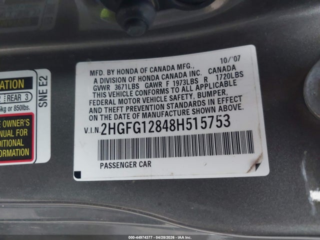 Продаж на аукціоні авто 2008 Honda Civic Ex, vin: 2HGFG12848H515753, номер лоту: 44974377