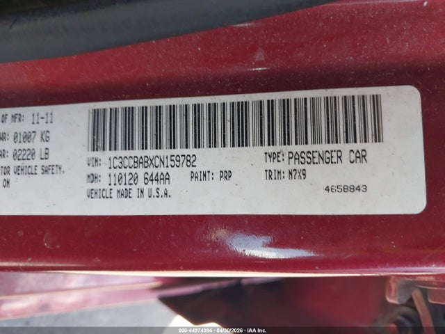Aukcja sprzedaży 2012 Chrysler 200 Lx, vin: 1C3CCBABXCN159782, numer aukcji: 44974394