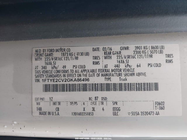 Продаж на аукціоні авто 2016 Ford Transit-150, vin: 1FTYE2CV2GKA86496, номер лоту: 44974399