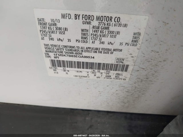44974427 :رقم المزاد ، 1FM5K7B85EGA99534 vin ، 2014 Ford Explorer مزاد بيع