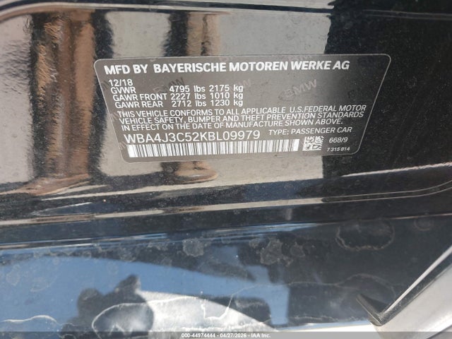 Aukcja sprzedaży 2019 Bmw 430i Gran Coupe Xdrive, vin: WBA4J3C52KBL09979, numer aukcji: 44974444