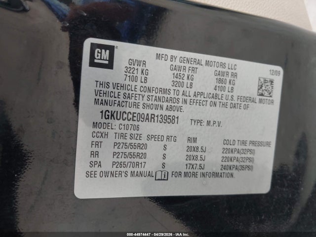 Продажа на аукционе авто 2010 Gmc Yukon Slt, vin: 1GKUCCE09AR139581, номер лота: 44974447