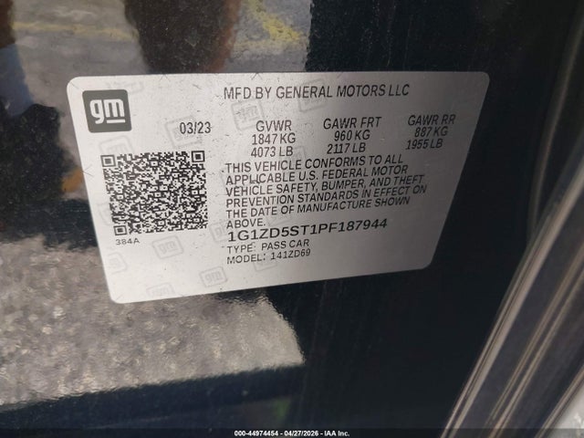 Продажа на аукционе авто 2023 Chevrolet Malibu Fwd 1lt, vin: 1G1ZD5ST1PF187944, номер лота: 44974454