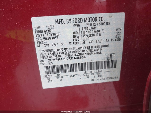 Aukcja sprzedaży 2024 Ford Edge Sel, vin: 2FMPK4J90RBA48604, numer aukcji: 44974489