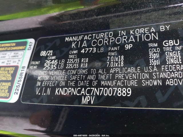 Продажа на аукционе авто 2022 Kia Sportage Ex, vin: KNDPNCAC7N7007889, номер лота: 44974500