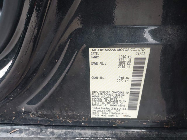 Auction sale of the 2013 Nissan Altima 2.5 Sv, vin: 1N4AL3AP7DC281734, lot number: 44974521