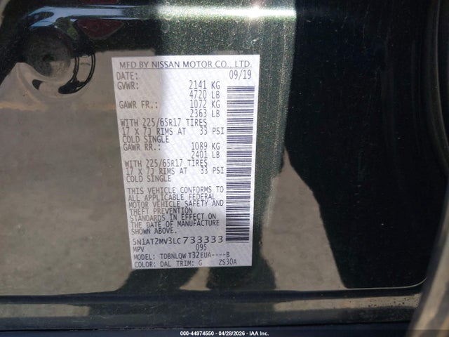 Продаж на аукціоні авто 2020 Nissan Rogue Sv Intelligent Awd, vin: 5N1AT2MV3LC733333, номер лоту: 44974550