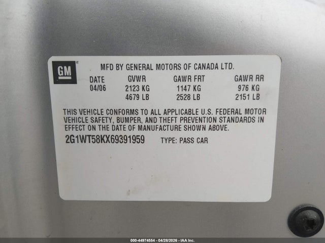 2006 Chevrolet Impala Lt მანქანა იყიდება აუქციონზე, vin: 2G1WT58KX69391959, აუქციონის ნომერი: 44974554