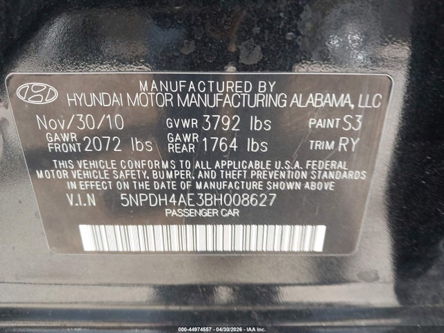 Aukcja sprzedaży 2011 Hyundai Elantra Limited, vin: 5NPDH4AE3BH008627, numer aukcji: 44974557