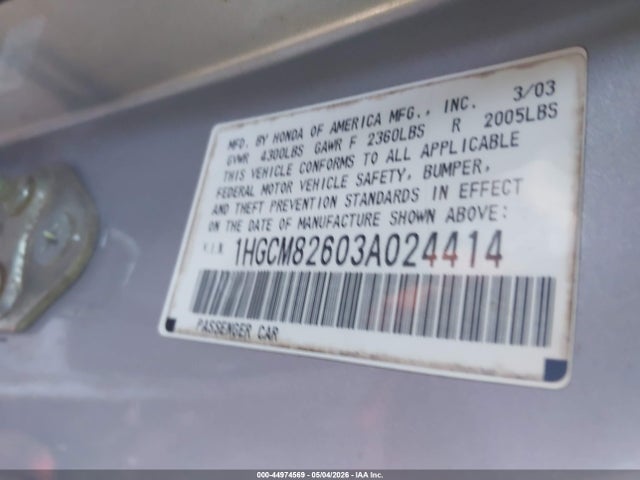 Продаж на аукціоні авто 2003 Honda Accord 3.0 Ex, vin: 1HGCM82603A024414, номер лоту: 44974569