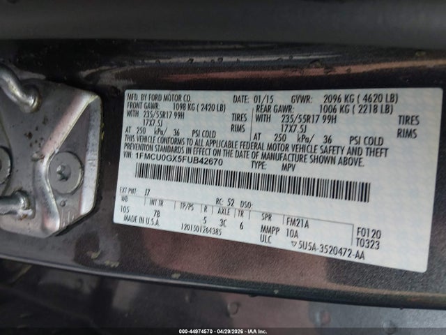 44974570 :رقم المزاد ، 1FMCU0GX5FUB42670 vin ، 2015 Ford Escape Se مزاد بيع