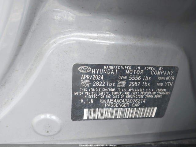 Aukcja sprzedaży 2024 Hyundai Ioniq 6 Limited, vin: KMHM54AC4RA076214, numer aukcji: 44974589
