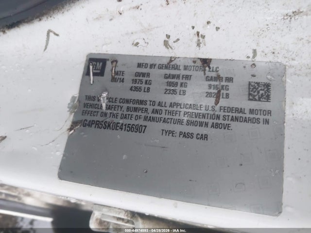 2014 Buick Verano Convenience Group მანქანა იყიდება აუქციონზე, vin: 1G4PR5SK0E4156907, აუქციონის ნომერი: 44974593